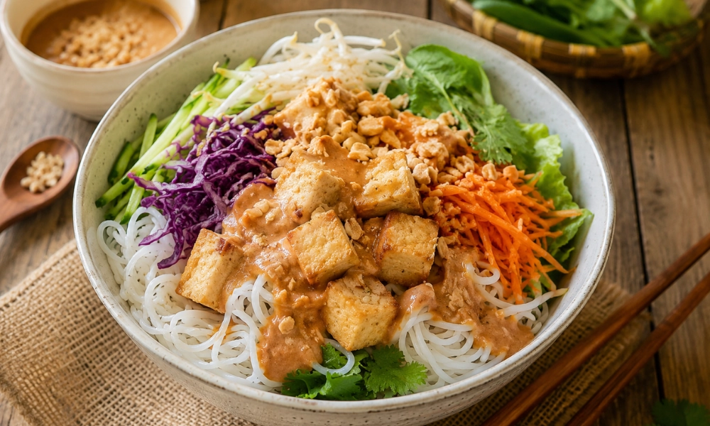 bún trộn chay sốt đậu phộng