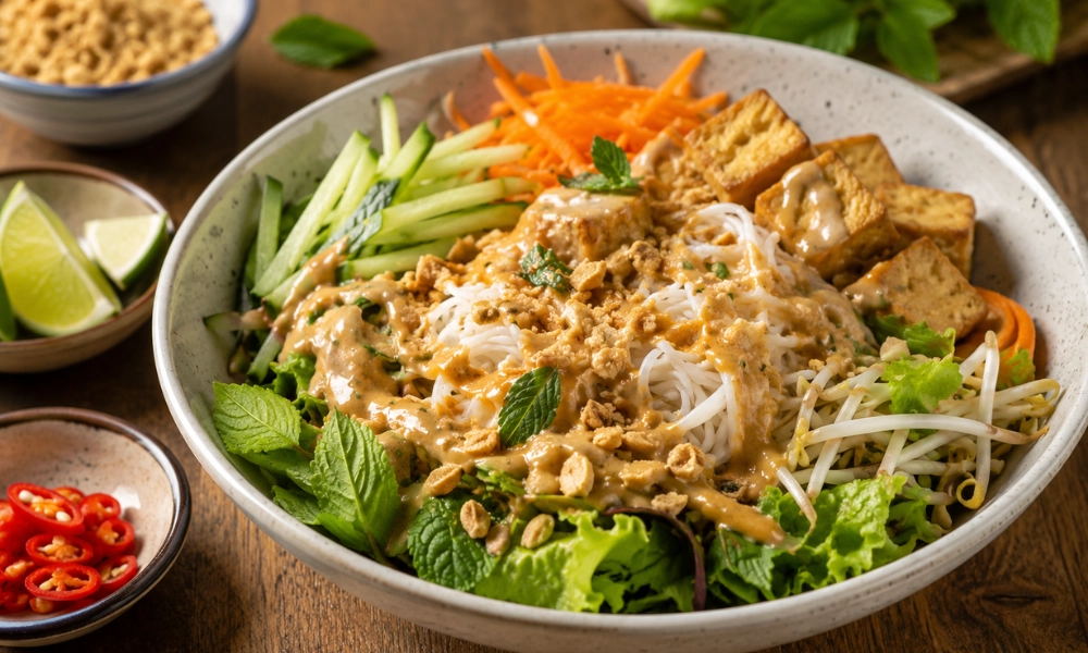bún trộn chay sốt đậu phộng