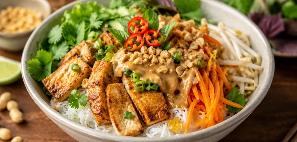 bún trộn chay sốt đậu phộng