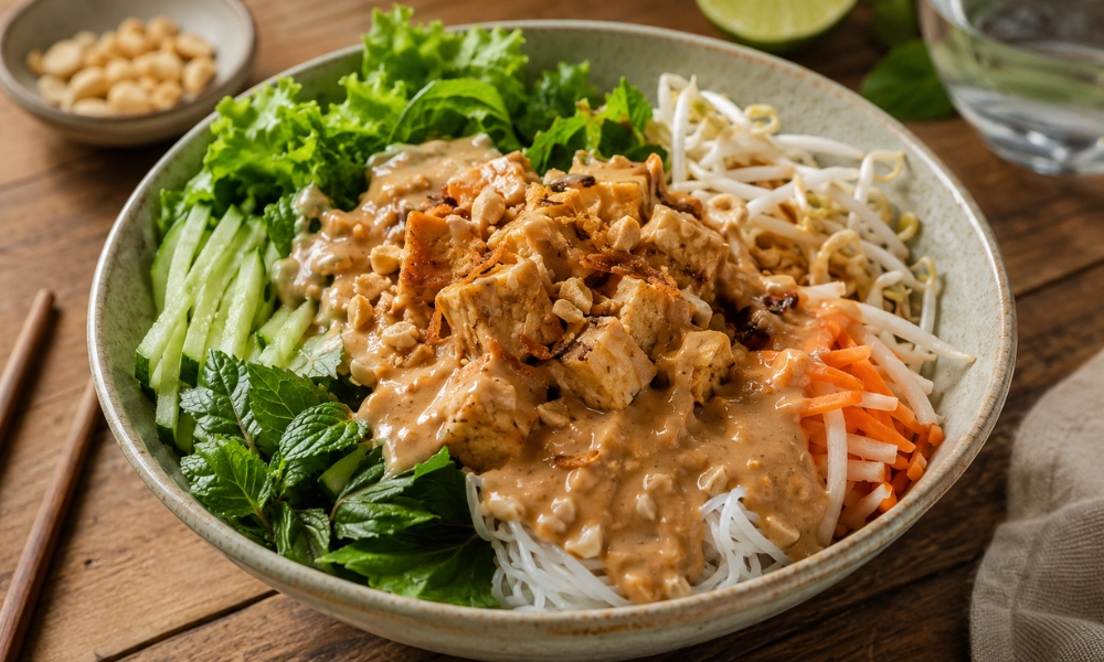 bún trộn chay sốt đậu phộng