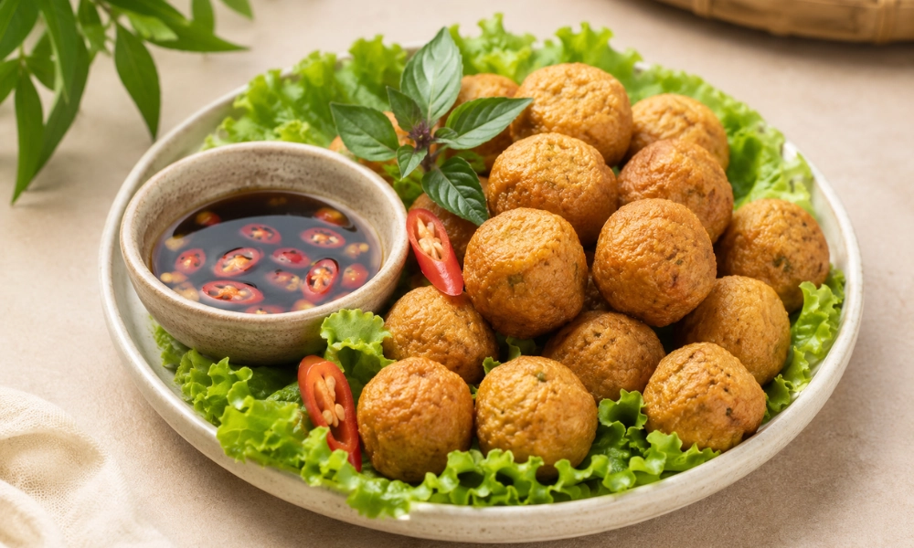 chả đậu hũ viên chiên thuần chay 