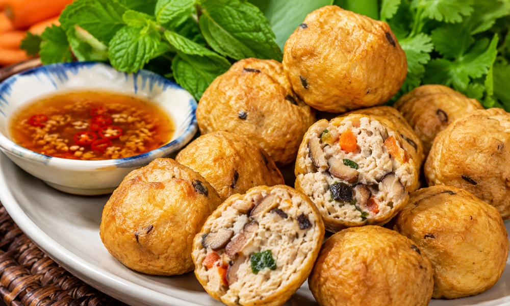 chả đậu hũ viên chiên thuần chay 