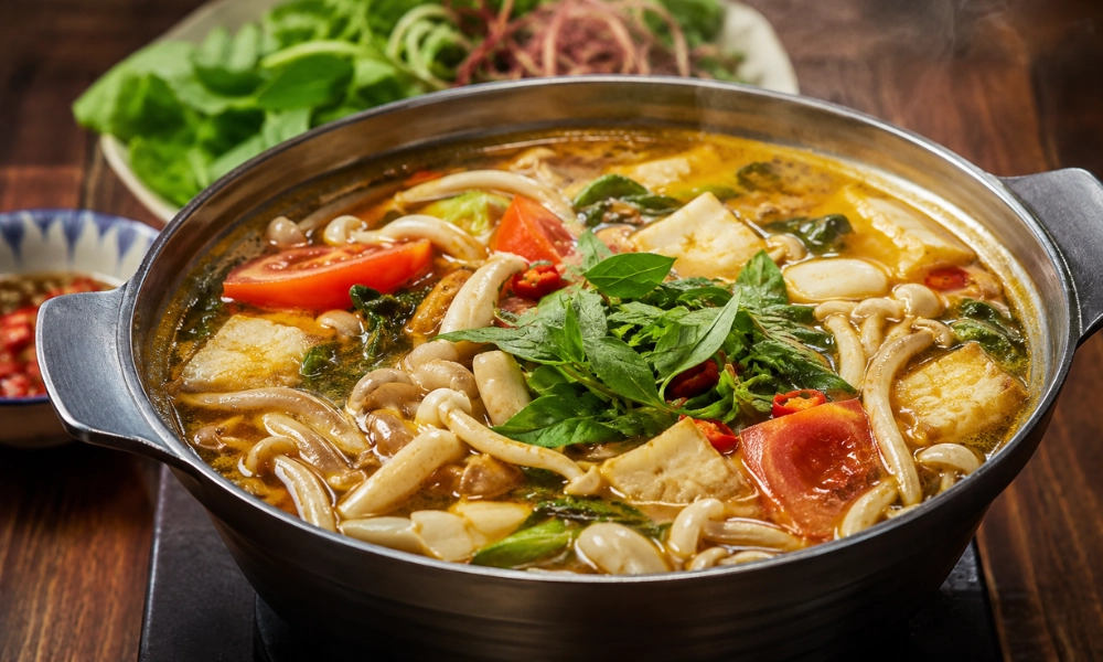 lẩu nấm chua cay lá giang