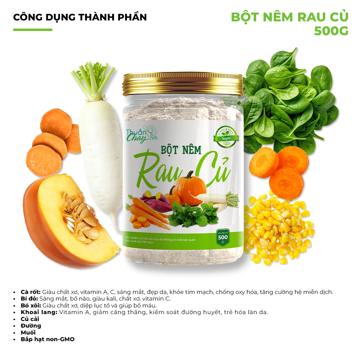 Bột Nêm Rau Củ 500g 2 Công dụng thành phần Bột nêm rau củ