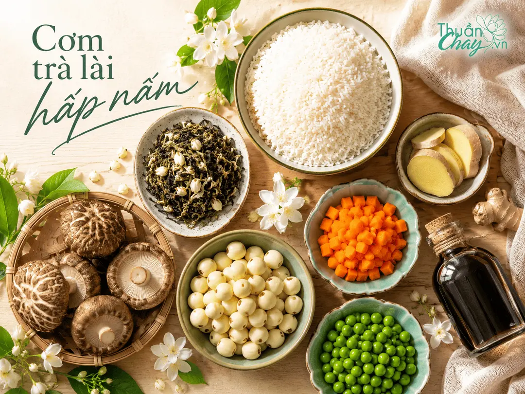 Cơm Trà Lài Hấp Nấm: Bữa Cơm Chay Lạ Miệng Thơm Dịu Mùa Hè 3 Chuẩn bị nguyên liệu cơm trà lài hấp nấm cho 4 người