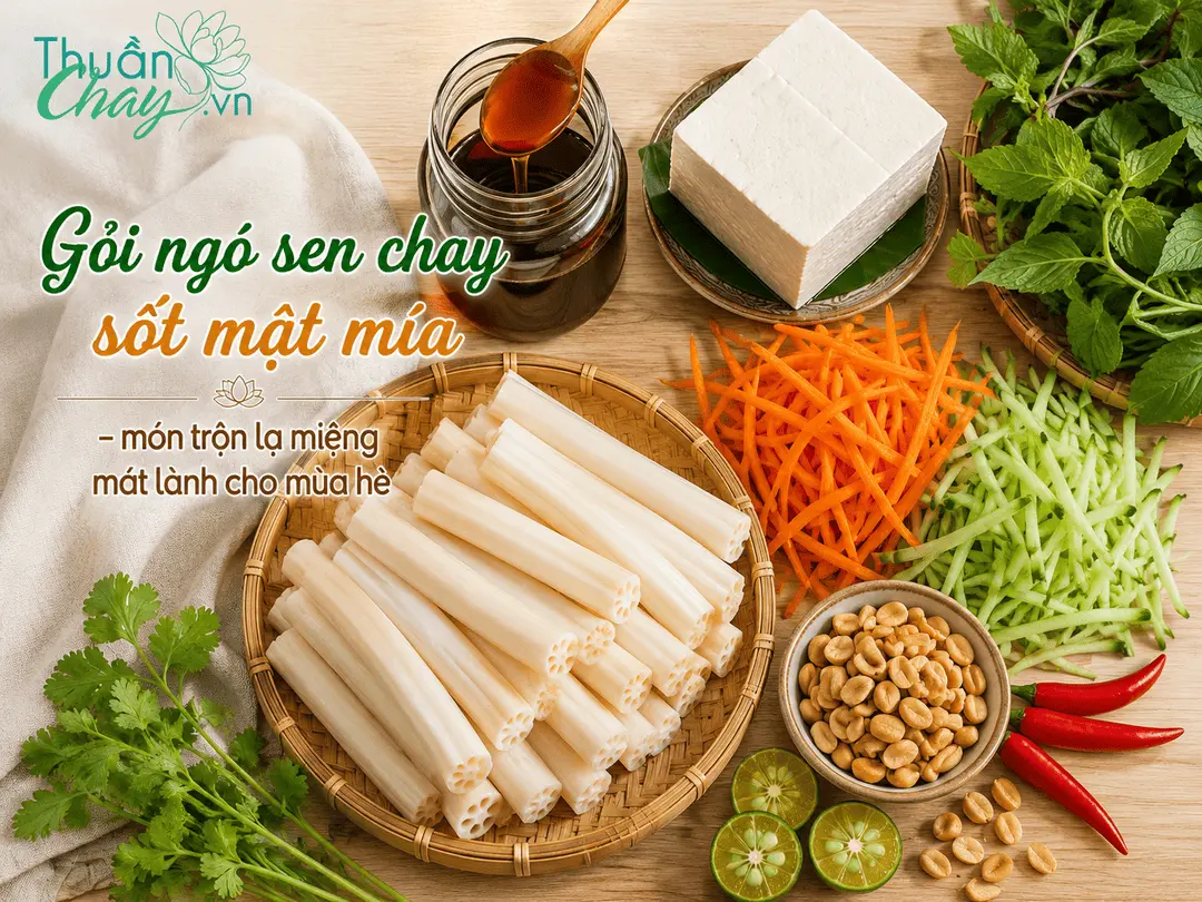 Chuẩn bị nguyên liệu gỏi ngó sen chay sốt mật mía cho 4 người