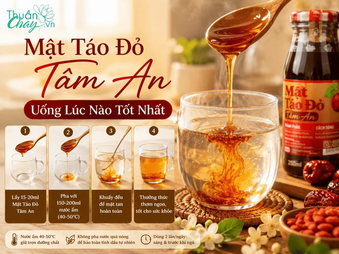 Cách pha mật táo đỏ Tâm An với nước ấm đúng nhiệt độ