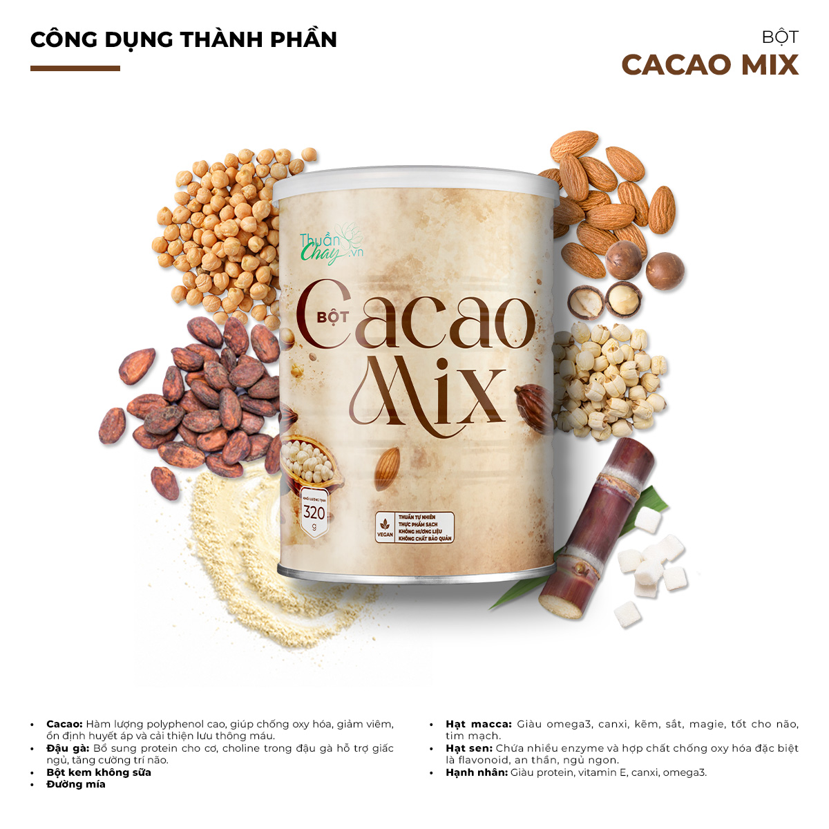 Bột Cacao Mix 3 Công dụng thành phần Cacao Mix