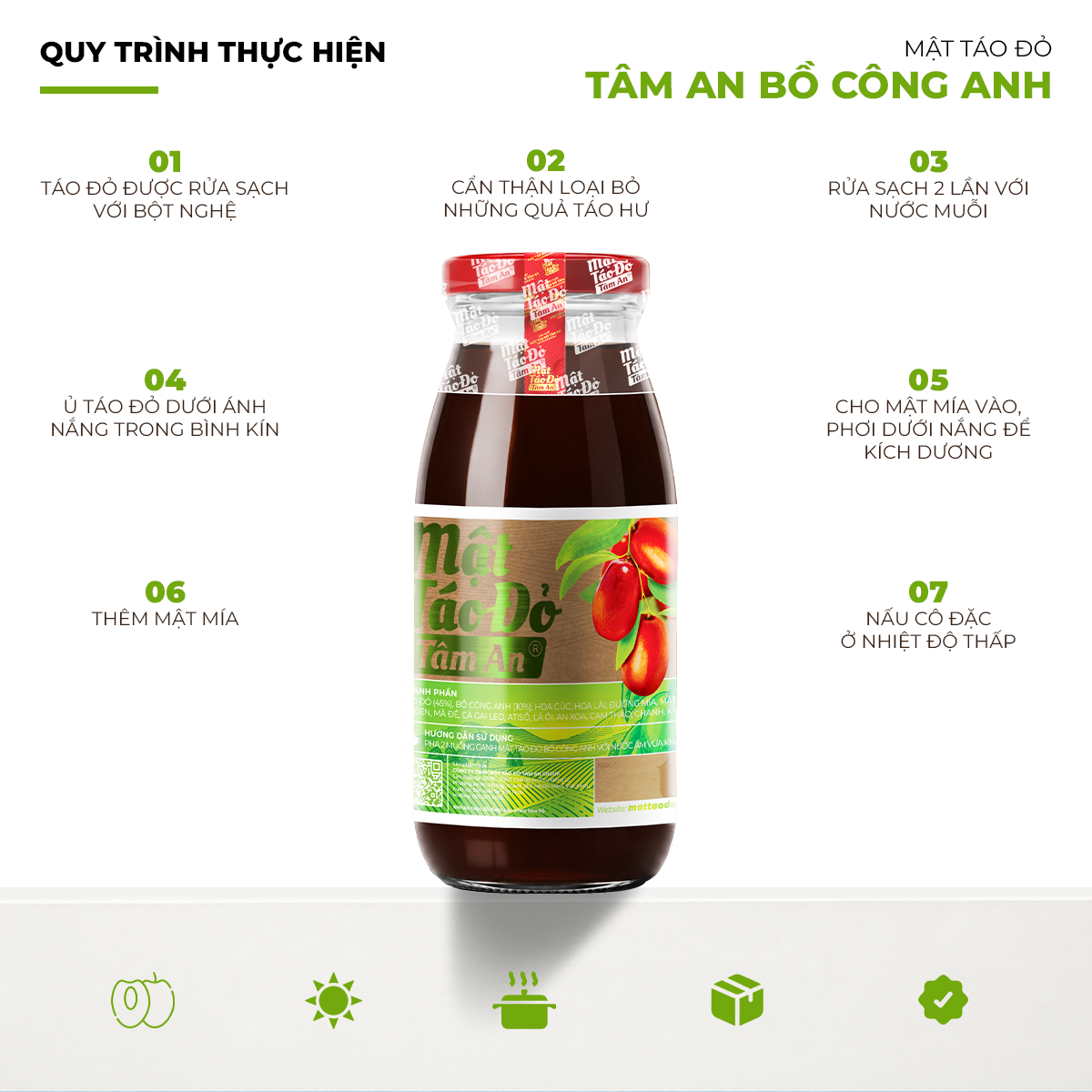 Mật Táo Đỏ Tâm An Bồ Công Anh 250ml 5 Quy trình Mật Táo Đỏ Tâm An Bồ Công Anh
