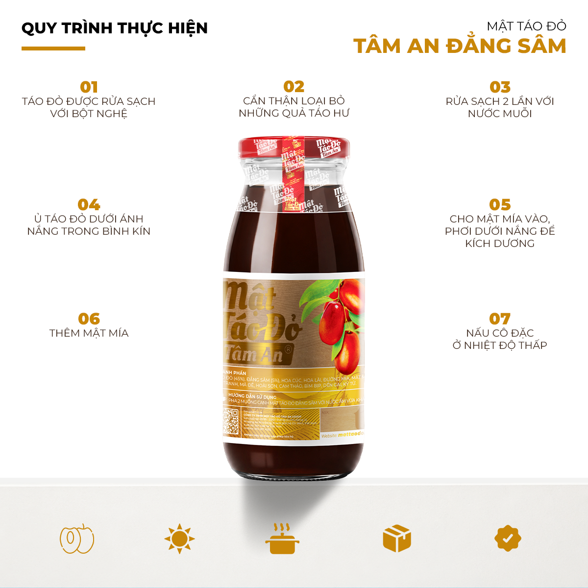 Mật Táo Đỏ Tâm An Đẳng Sâm 250ml 5 Quy trình Cách dùng Mật Táo Đỏ Tâm An Đẳng Sâm