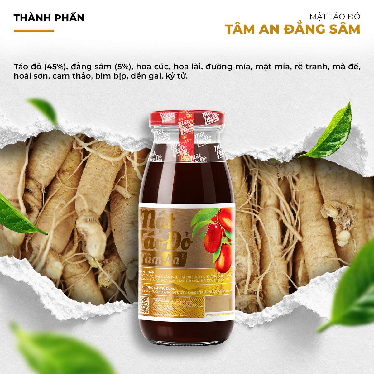 Mật Táo Đỏ Tâm An Đẳng Sâm 250ml 2 Thành phần Cách dùng Mật Táo Đỏ Tâm An Đẳng Sâm